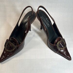 Donald J. Pliner Brown Slingback Heels with Pointed Toe